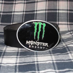Мъжки колан от естествена кожа с катарама Monster Energy зелено лого