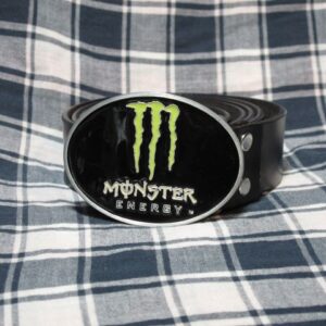 Мъжки колан от естествена кожа Monster Energy с кръгла метална тока