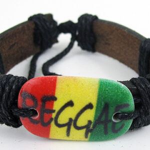 Кожена гривна за ръка Reggae с ямайски цветове и надпис