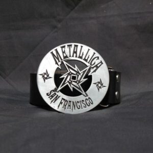 Мъжки колан от естествена кожа Metallica с кръгла метална тока звезда