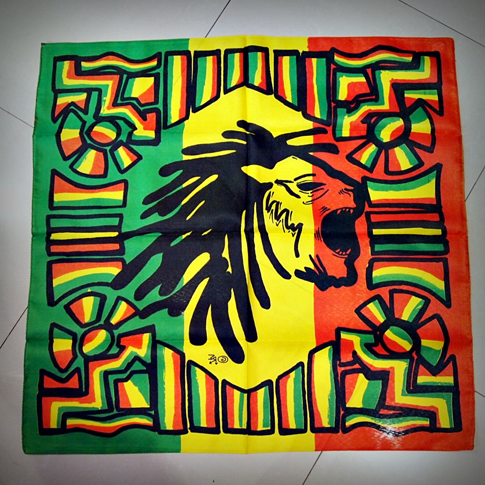 Цветна бандана за глава Lion of Judah с принт на лъв и етно мотиви в зелено жълто и червено