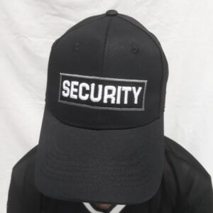 Мъжка шапка с козирка SECURITY черна с бяла 3D бродерия надпис