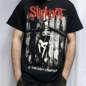 Черна метъл тениска Slipknot с дизайн на скелет от албума The Gray Chapter