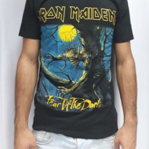 Черна мъжка тениска Iron Maiden с цветна щампа на Еди пред пълнолуние от Fear of the Dark