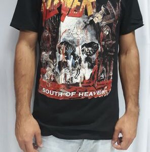 Черна метъл тениска на Slayer с дизайн на череп от албума South of Heaven