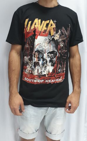 Черна метъл тениска на Slayer с дизайн на череп от албума South of Heaven