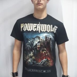 Черна метъл тениска на Powerwolf с обложката на албума The Sacrament of Sin