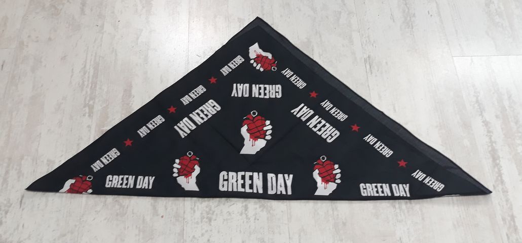 Черна памучна кърпа за глава на Green Day с червени гранати и бели надписи
