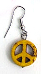 Дамска висяща обеца за ухо с жълта висулка хипи знак Peace
