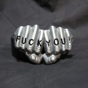 Мъжки колан от естествена кожа с метална тока два юмрука FUCK YOU