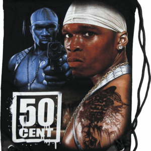 Черна текстилна мешка с голяма цветна щампа на рапъра 50 Cent