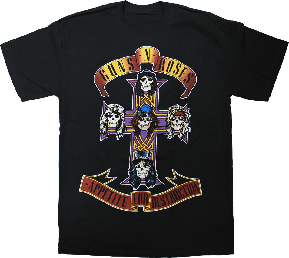 Черна рок тениска Guns N' Roses с обложката на албума Appetite for Destruction