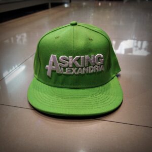 Зелена шапка с права козирка на Asking Alexandria с бяла бродерия