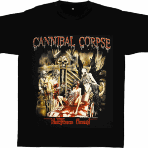 Черна метъл тениска на Cannibal Corpse с кървавата обложка на албума The Wretched Spawn