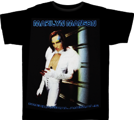 Черна рок тениска на Marilyn Manson с андрогенната визия от албума Mechanical Animals