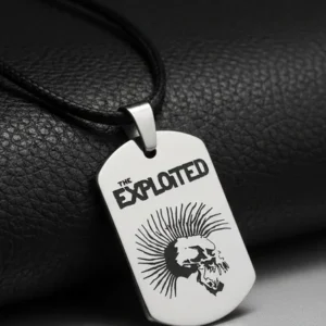Медальон плочка с логото на The Exploited и череп с мохок от медицинска стомана