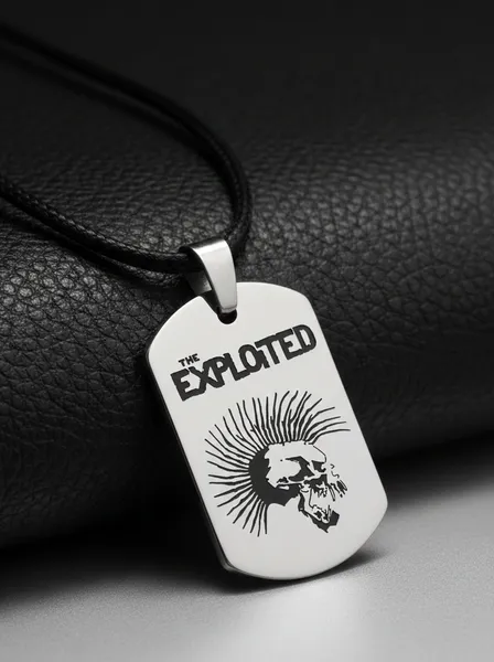 Медальон плочка с логото на The Exploited и череп с мохок от медицинска стомана