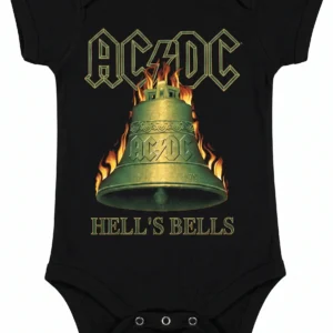 Черно бебешко боди AC/DC с горяща зелена камбана Hells Bells