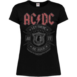 Дамска рок тениска AC/DC Let There Be Rock с лого и силует на Ангус Йънг