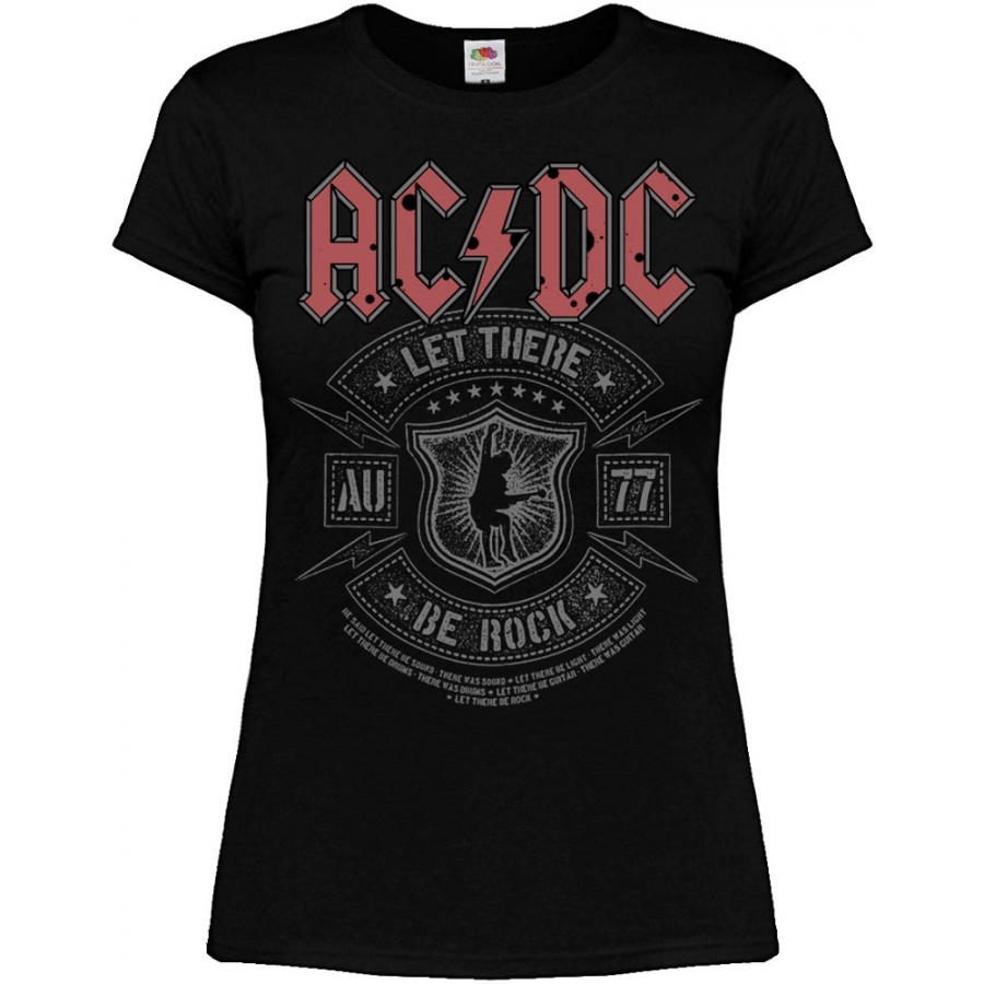 Дамска рок тениска AC/DC Let There Be Rock с лого и силует на Ангус Йънг