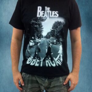 Черна рок тениска The Beatles - Abbey Road с пешеходната пътека