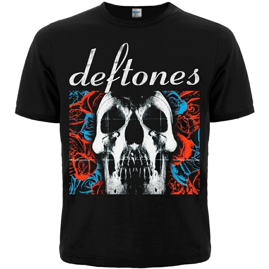 Метъл тениска Deftones черна с череп и рози