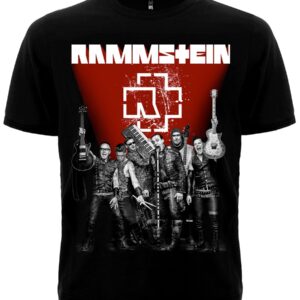 Метъл тениска Rammstein с портрети на членовете на бандата и централно лого