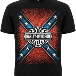 Черна моторджийска тениска Harley Davidson с конфедеративен флаг
