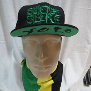 Черна метъл шапка с права козирка Suicide Silence и зелена 3D бродерия