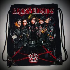 Черна текстилна мешка с голяма цветна щампа на групата Black Veil Brides