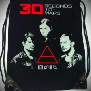 Черна мешка 30 Seconds To Mars с портрети на бандата и червена триада