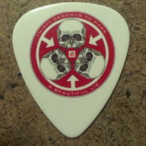 Бяло перце за китара Thirty Seconds to Mars A Beautiful Lie с червено лого и три черепа