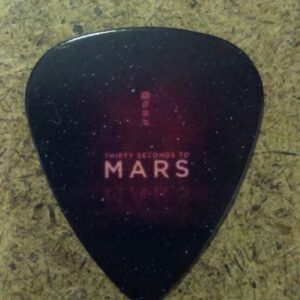 Черно перце за китара Thirty Seconds to Mars с розов надпис и четири вертикални символа глифове