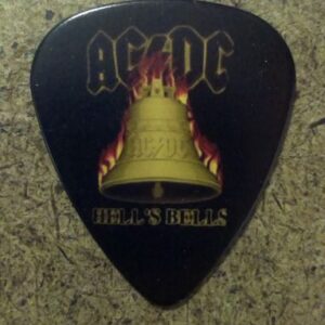 Черно перце за китара AC/DC Hell's Bells със златна камбана в пламъци и лого