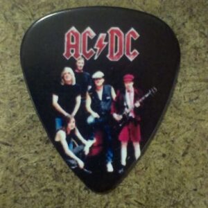 Черно перце за китара AC/DC със снимка на групата и класическото лого
