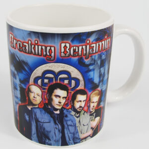 Керамична рок чаша със снимка на Breaking Benjamin и синьо лого
