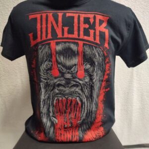 Черна метъл тениска Jinjer с голяма сива щампа на горила и кървящи червени очи