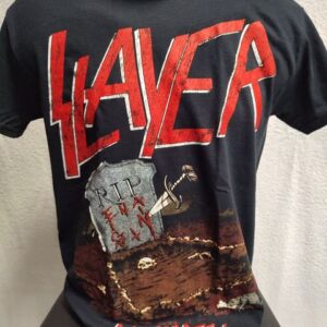 Метъл тениска Slayer Postmortem с надгробен камък и голямо червено лого