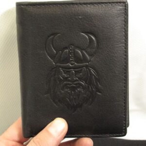 Мъжки кожен портфейл с викинг релеф от естествена черна кожа