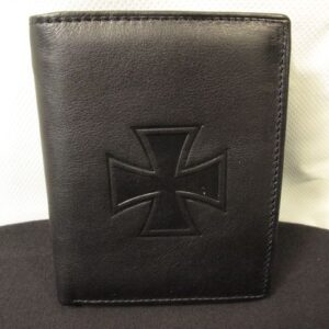 Черен мъжки кожен портфейл Iron Cross с релефен Железен кръст