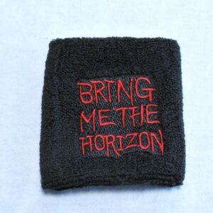 Черен памучен накитник за фитнес с червен бродиран надпис Bring Me The Horizon
