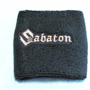 Черен памучен накитник за фитнес с бродирано златисто лого на Sabaton
