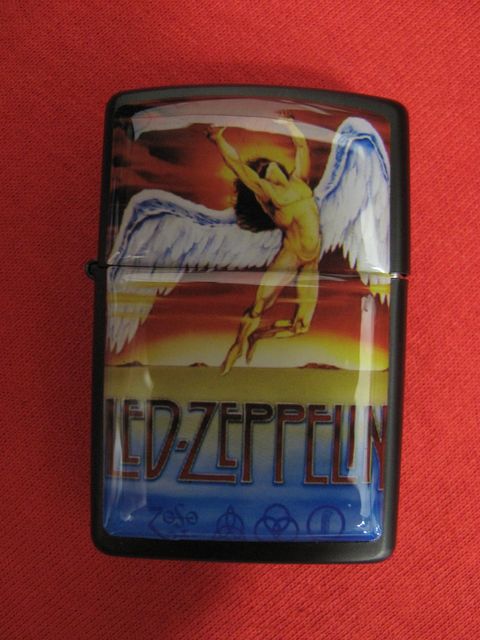 Черна бензинова запалка Led Zeppelin с ангела Икар и логото на бандата