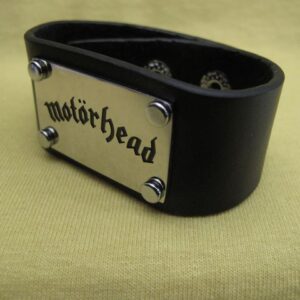 Черен кожен накитник с Motörhead и стоманена плочка