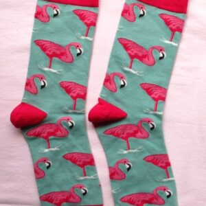 дълги памучни чорапи с розови фламингота и тюркоазен фон Heaven Socks