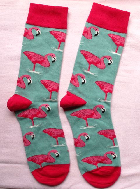 дълги памучни чорапи с розови фламингота и тюркоазен фон Heaven Socks