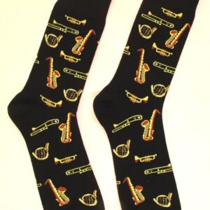 Черни цветни дълги чорапи с музикални инструменти в златисто Heaven Socks размер 41-46