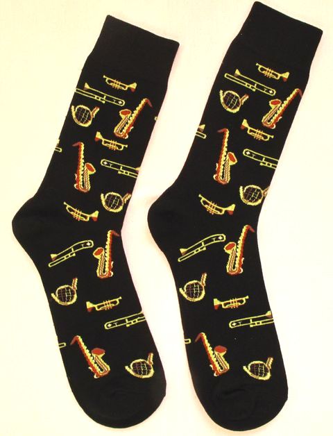 Черни цветни дълги чорапи с музикални инструменти в златисто Heaven Socks размер 41-46