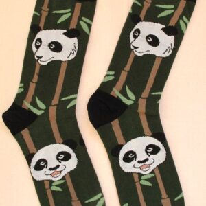 Тъмнозелени памучни чорапи с принтове на панди и стръкове бамбук Heaven Socks размер 41-46