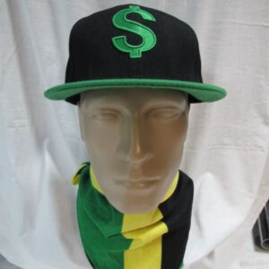 Черна шапка с права козирка Snapback и зелена 3D бродерия знак за долар